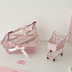 Mini <b>Shopping</b> Cart Makeup Organizer Metal Desktop Storage Cosmetic Holder Girly Cartoon Toy 0.5L Capacity - Product Image 5