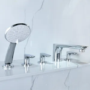 Lusa Factory Price 3 Handle 5 Hole Hot And Cold Bathtub Mixer Shower Bathroom Basin Brass Faucet Tub Bathtub Faucet