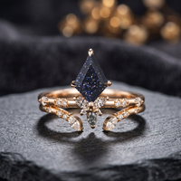 Bague de fiançailles et de mariage pour femme en argent 925 plaqué or rose, pierre de grès naturelle taille cerf-volant, sertie à griffes, style géométrique vintage
