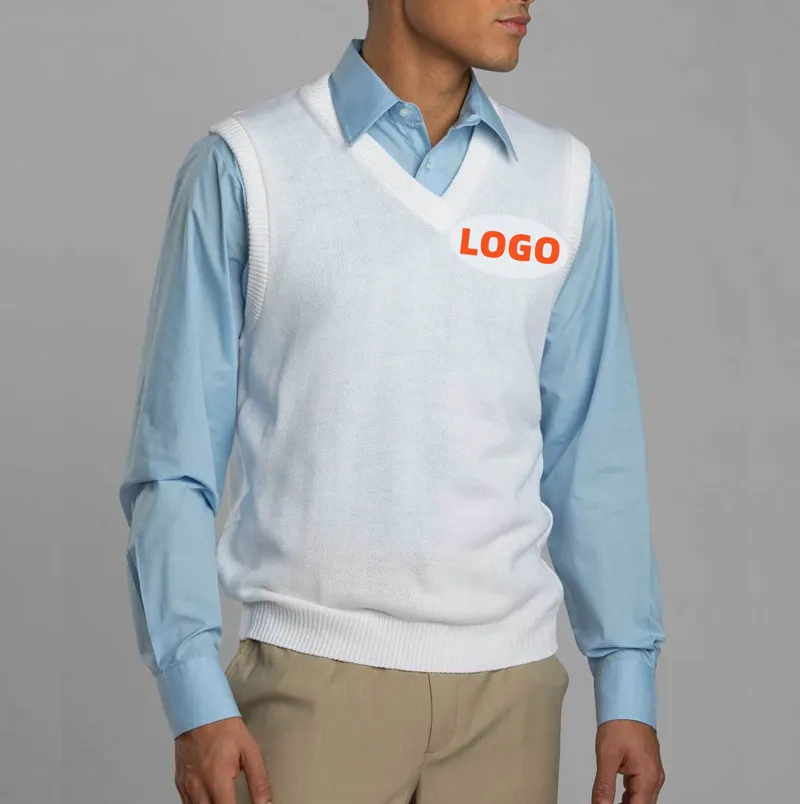 Affordable Employee Knitted Sleeveless Sweater Waistcoat Oversized Custom LOGO Unisex Business Plus Size Uniform Sweater Vest