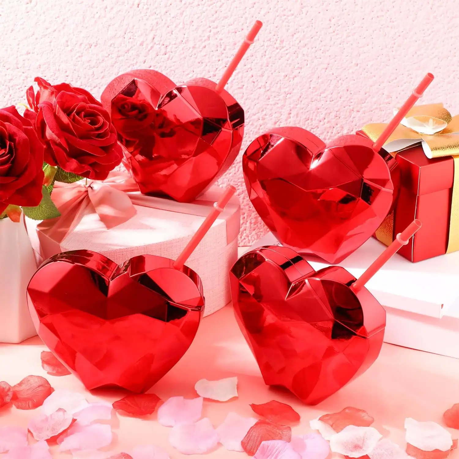 Bộ đồ ăn trang trí ngày lễ Valentine lễ hội sinh nhật Nguồn cung cấp bên hình trái tim uống ly với rơm
