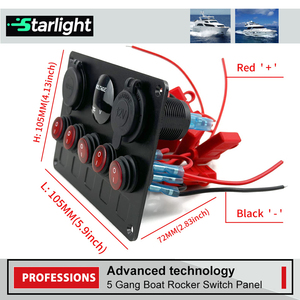 Panel de interruptores marinos de 5 posiciones, precableado, con voltímetro y puerto de carga USB dual de 4.2A, IP65, para pontón, yate, RV, camión - Product Image 4