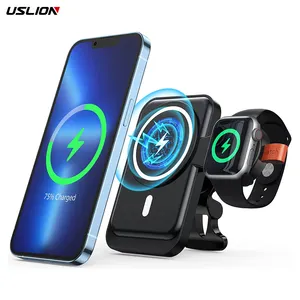 Uslion 15W 2 In 1 Magnetische Qi Draadloze Auto Telefoon Smart Watch Oplader Houder Snel Opladen Voor Iphone 14 13 12 11 Pro Max