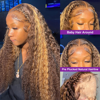 Perruque Lace Front Cheveux Humains Bouclés Ondulés Profonds Pas Chère, Couleur Blond Miel, Cheveux Remy Pré-coupés, Perruques Full HD Lace pour Femmes