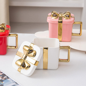 Mug en céramique de style européen avec anse plaquée or, tasse à café et tasse à petit-déjeuner avec couvercle - Product Image 6