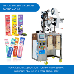 Machine d'emballage verticale VFFS à scellage arrière pour sachets stick, équipement <span class=keywords><strong>de</strong></span> remplissage et d'emballage pour sachets stick <span class=keywords><strong>de</strong></span> miel liquide et <span class=keywords><strong>de</strong></span> bandes orales - Product Image 1