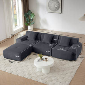 Práctico Conjunto de Sofá Modular en Forma de L Reclinable para Sala de Estar, Tapicería de Terciopelo, 3 Plazas Extra Grandes, Asiento Profundo, Uso en Hoteles - Product Image 6