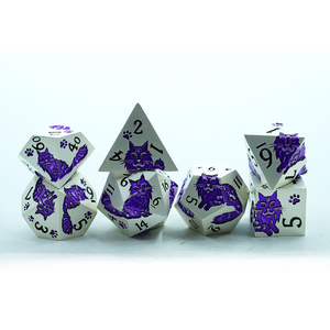 Dungeons & Dragons Juego de dados de metal poliédrico con diseño de Gato Azul 7 piezas Números plateados y negros hechos a mano para juego de mesa - Product Image 1