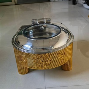 เตาอุ่นอาหารบุฟเฟ่ต์สแตนเลสทรงกลมสีทอง 201 พร้อมฝาปิดแบบพลิกได้ สำหรับงานแต่งงาน งานเลี้ยง และงานจัดเลี้ยง - Product Image 2