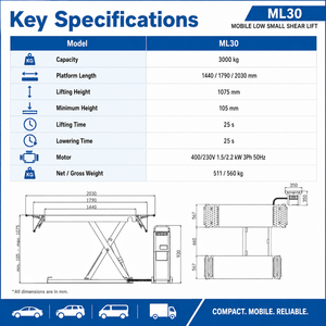 Sollevatore a Forbice Portatile da 3 Tonnellate ML30, Sollevatore Idraulico Mobile per Autofficina - Product Image 4