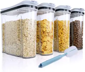 新型谷物容器存储套件带盖的密闭食品存储容器4PCS不含BPA的塑料食品储藏室组织罐