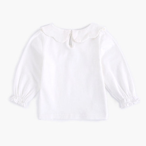 Personalizado al por mayor blanco infantil ropa en blanco volante liso <span class=keywords><strong>manga</strong></span> <span class=keywords><strong>larga</strong></span> 100% algodón Niña bebé <span class=keywords><strong>camiseta</strong></span> para niña bebé - Product Image 3