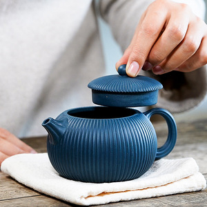 中国宜兴亚洲苹果茶美女手工紫色砂砾天蓝色粘土茶壶定制工艺品礼品套装 - Product Image 4