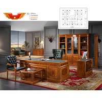 Bureau de direction traditionnel en bois massif royal pakistanais, mobilier de bureau en bois massif