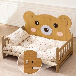 Lit de luxe surélevé pour animaux de compagnie, lit de camp extérieur surélevé avec planche en bois et escalier intégré, mobilier moderne pour animaux, griffoir en sisal - Product Image 4