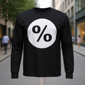 T-shirt a maniche lunghe con simbolo del segno del percentuale, girocollo nero, unisex, taglia adulta M L XL XXL - Product Image 3