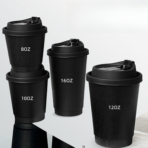 Gobelet en carton noir pour café chaud avec couvercle PS, personnalisable avec logo, 4oz, 8oz, 12oz, 16oz – Direct Usine - Product Image 5
