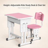 Ensemble bureau et chaise d'étude rose vif pour enfants avec étagère blanche et fente pour crayons, hauteur réglable pour enfants et salles de classe