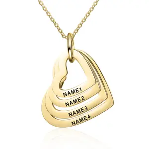 Colgante de varios corazones de oro de acero inoxidable grabado en blanco personalizado cualquier palabra amistad Día de la madre collar