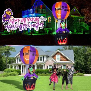 Venta caliente 7 pies Halloween inflable fantasma decoraciones bruja montando en un colorido luces LED globos de aire caliente - Product Image 5