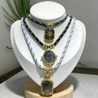 Nouveau Collier en Pierre Naturelle Multi-Styles avec Pendentif, Cordon Tressé Coloré, Formes Rondes et Carrées pour Femme