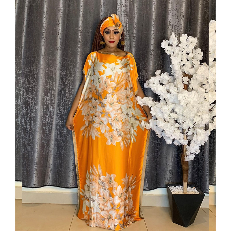 African Dashiki Dress For Women With Headwrap - Floral Print, Vintage Style, 100% Cotton, Sizes Available - View #7