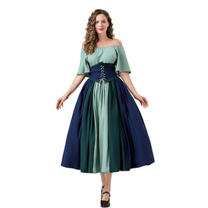 European American Retro Off Shoulder Dress Color Block <b>Patchwork</b> Flutter Sleeve A Line Satin Evening Dress S 3XL - Product Image 2