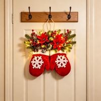 Décoration de Noël pré-éclairée en forme de gants, avec baies de poinsettia artificielles et lumières LED, idéale comme cadeau de Noël pour la décoration intérieure