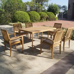 Juego de mesa de teca de madera maciza para hotel estrellado villa de jardín al aire libre de lujo impermeable para todo clima