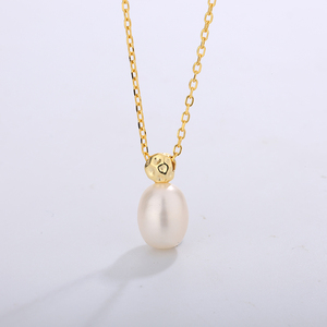 Freshwater Pearl Necklace <b>Copper</b> Jewelry Gold Plated Oval Pearl Pendant Necklace for Women Elegant Gift - Product Image 2