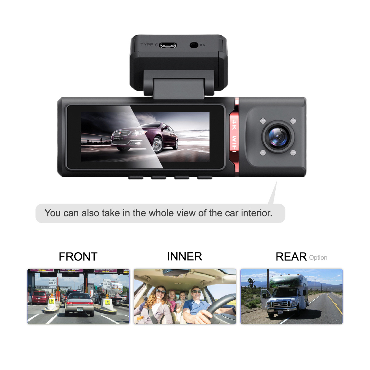 ORANGLES 4K 3 Channel Dash Cam Front Rear Inside WiFi GPS Parking Mode Triple Lens Night Vision for Cars Taxis Uber UK Accident Evidence New 2025 - detailed closeup view - illustrating benefits - Image 3 of 6 | created for all | Shop 4K 3 Channel Dash Cam Front Rear Inside WiFi GPS Parking Mode Triple Lens Night Vision for Cars Taxis Uber UK Accident Evidence New 2025 North Carolina | Free Shipping ORANGLES