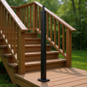 Poteau de garde-corps en acier inoxydable 36x1x2 pouces pré-percé pour garde-corps de terrasse et d'escalier, design moderne noir - Product Image 2