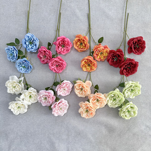 Bouquet de fleurs artificielles en soie Longyuan 3 têtes Austin pour décoration maison et mariage – Rose, Rouge, Bleu, Vert, Rose Rouge, Champagne - Product Image 4