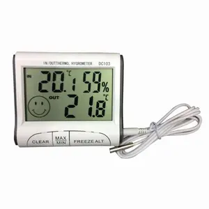 LCD داخلي و مقياس حرارة خارجي المحمولة درجة الحرارة و مقياس الرطوبة مع التحقيق DC103 20% RH-99 ٪ RH