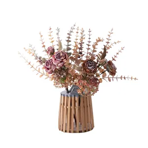 Mw89105 Nhân Tạo Hoa Hồng Khô Tú Cầu Bạch Đàn Bó Giả Hoa Hồng Hoa Cho Nhà Phòng Khách Bảng Centerpieces Trang Trí