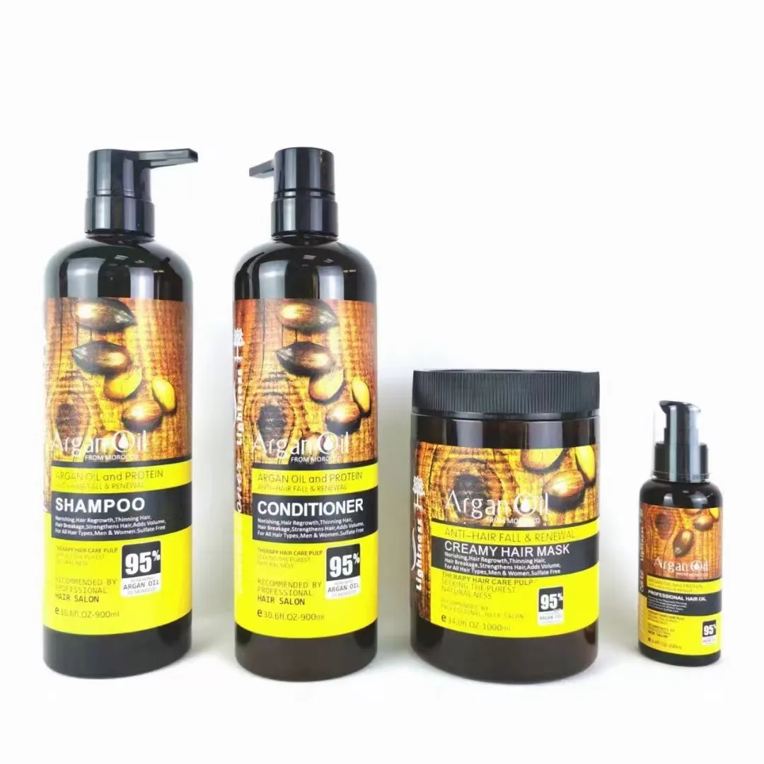 Fabricante profesional de productos para el cuidado del cabello, Etiqueta Privada, ligereza, aceite de argán de Marruecos, champú y acondicionador para el cabello OEM