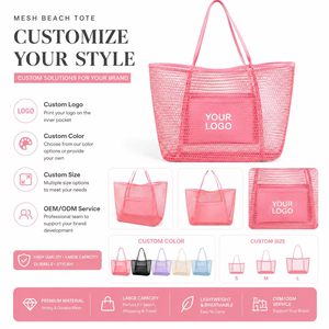 Custom Logo Mesh <b>Beach</b> Tote <b>Bag</b> <b>Large</b> Capacity Lightweight Shopping Shoulder <b>Bag</b> for Travel Pool Vacation and Wholesale - Product Image 2