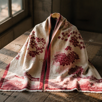Nouvelle Écharpe d'Hiver en Faux Cachemire pour Femmes - Motif Pivoine Réversible, Châle Extra-Épais et Doux avec Protection Solaire