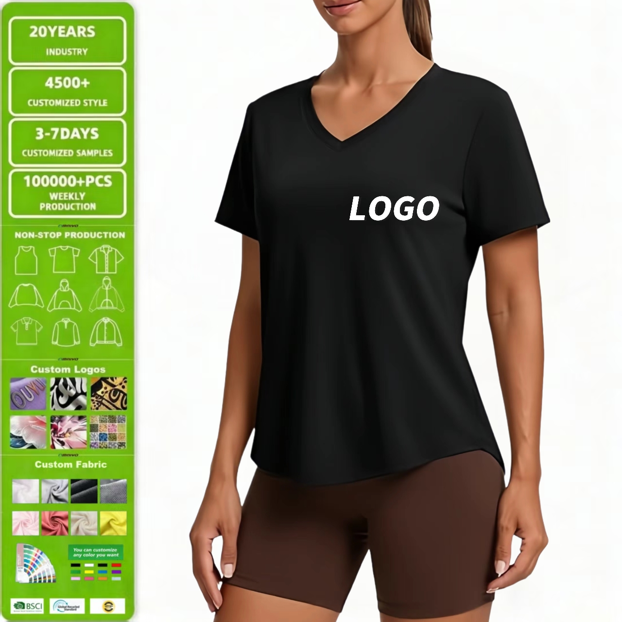 Workout for Women Short Sleeve V Neck Moisture Wicking UPF 50+ Sun Protection Quick Dry Gym Wear Wholesale Women's T-shirts