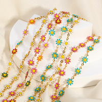 Collar de diseño de flores coloridas de moda Collar de cadena impermeable de joyería de acero inoxidable chapado en oro de 18 quilates