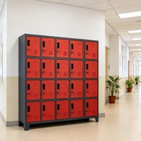 Casier métallique pour vestiaire, 20 portes, armoire métallique pour salle de sport, casier personnel pour bureau, armoire métallique anthracite rouge