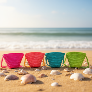 Bolso pequeño de paja de trigo de 12x14cm, mini bolso hecho a mano colorido para mujer, accesorio de moda. - Product Image 2