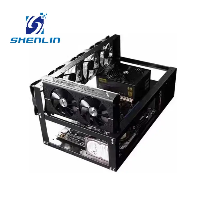 8 GPU Case With mute PSU and motherboard FANS Aluminum Stackable Case Rig Open Air Frame