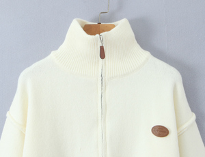 Suéter Cárdigan de Punto con <span class=keywords><strong>Cuello</strong></span> <span class=keywords><strong>Alto</strong></span>, Manga Larga, Color <span class=keywords><strong>Beige</strong></span>, Cierre de Cremallera, Estilo Casual para Mujer - Product Image 3