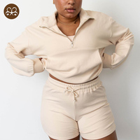 Vente en gros de sweat-shirt de sport pour femme, haut court, uni, fermeture éclair, 1/2
