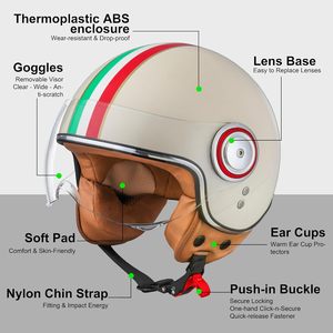 Casco Moto Aperto per Adulti, <span class=keywords><strong>Caschi</strong></span> Mezza Faccia per Uomo e Donna, Casco Retro 3/4 Stile <span class=keywords><strong>Vespa</strong></span> - Product Image 2