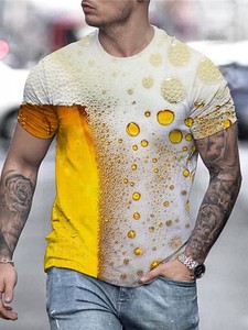 T-<span class=keywords><strong>shirt</strong></span> pour <span class=keywords><strong>homme</strong></span> en tricot 180g, imprimé 3D, motif bière, col rond, gris foncé, grande taille, décontracté chic, manches courtes, pour le week-end - Product Image 3