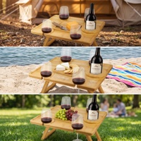 Table de pique-nique Portable pliante en bambou, Table à fromage avec bouteille de vin et porte-verre pour le Camping, la plage, le parc