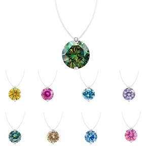 Bijoux <span class=keywords><strong>de</strong></span> mode, pendentif en argent 925 avec moissanite colorée ronde <span class=keywords><strong>de</strong></span> 2 carats VVS, <span class=keywords><strong>collier</strong></span> <span class=keywords><strong>ras</strong></span> du <span class=keywords><strong>cou</strong></span> en fil <span class=keywords><strong>de</strong></span> <span class=keywords><strong>nylon</strong></span> transparent pour femmes - Product Image 2