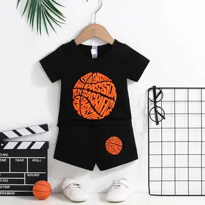 2024夏季新生婴儿学步服装篮球字母图形t恤 + 运动短裤男童服装